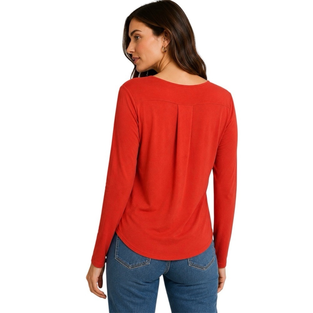 Theory Orange Long Sleeve Top Womens Stretch Knit Made USA Minimalist. Sz S